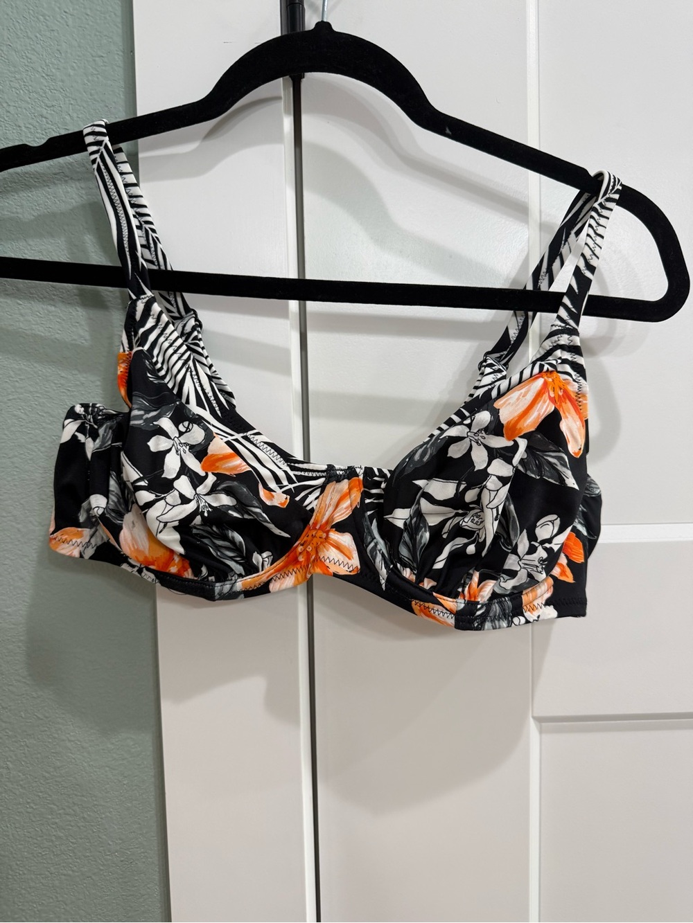 Fantasie Black Bikini Top with Orange and White Floral Print NWOT